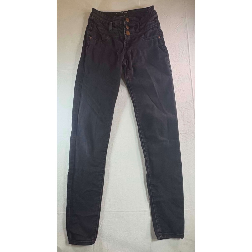 Womens Skinny Jeans Black High Rise Triple Button Stretch Size 1/25